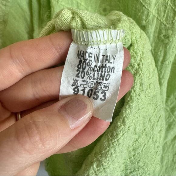 Made in Italy Women's Medium Embroidered Dress Lime Green Linen Cotton Blend - Picture 6 of 9